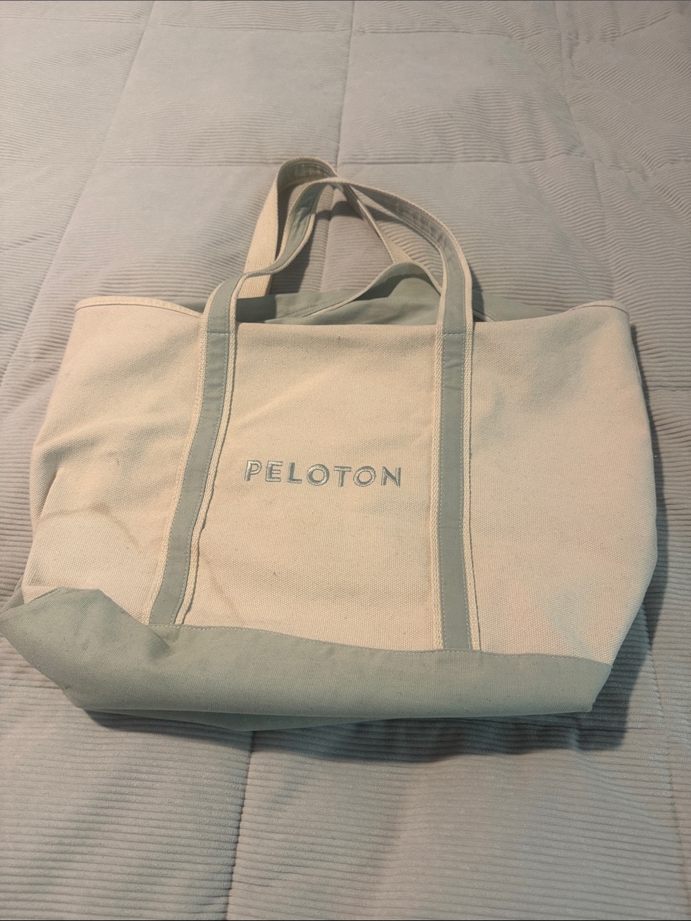 Peloton Cream Canvas Duffel with Pale Green Trim